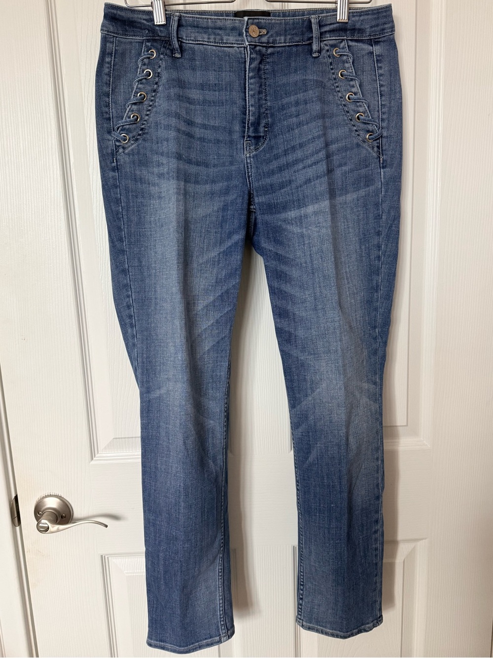 White House Black Market Lace-Up Pocket Straight Leg Jeans - Blue